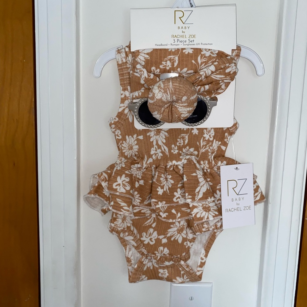 Rachel Zoe Tan Floral Baby Set